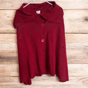 Cape Poncho Women’s Top It Off Red Sweater Button Up One Size fits most. NWOT